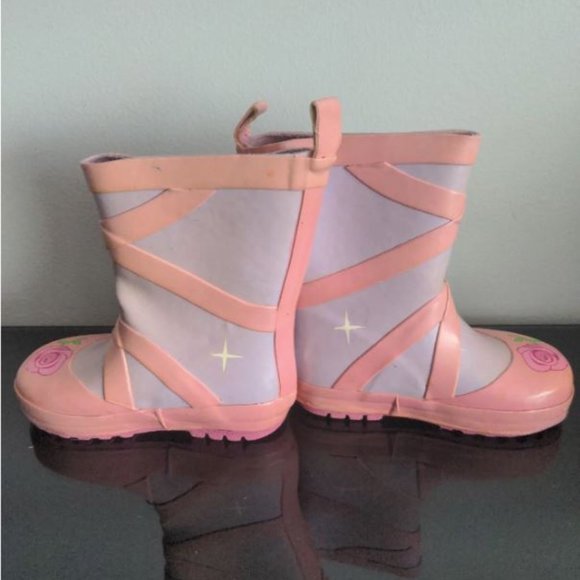KIDORABLE PINK BALLET SLIPPER RAINBOOTS RAIN BOOTS TODDLER GIRLS ROSES SIZE 5 - Picture 5 of 7